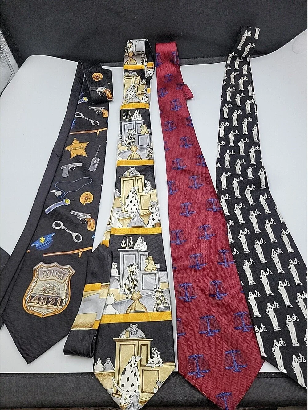 Lot 4 Men’s Novelty Neckties Police Badge Dogs Courtroom Justice Oscar Style